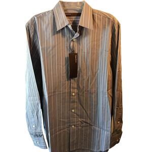 Perry Ellis Men’s M Purple Striped Long Sleeve Button Down Cotton Shirt